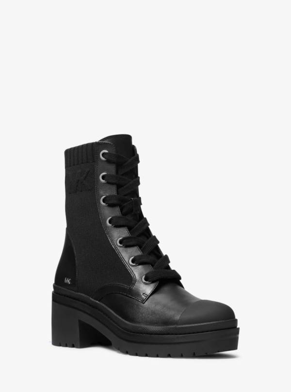 Damske Bojové topánky Michael Kors Brea Stretch-Knit and Leather Čierne - Topanky Michael Kors Levně | CEFXL-2381